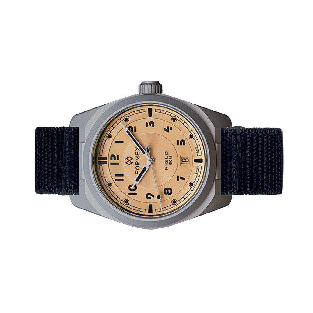 Formex Swiss Automatic Titanium Field Watch with Golden Honey Dial