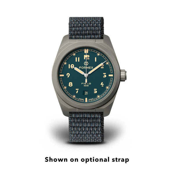 Formex Swiss Automatic Field Watch with Petrol Blue Dial and Velcro Strap #0660.1.6533.121 Option