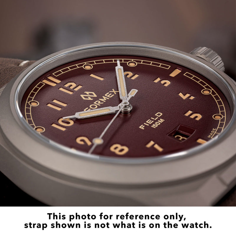 Formex Swiss Automatic Field Watch with Mahogany Red Dial and Velcro Strap #0660.1.6573.121 Life