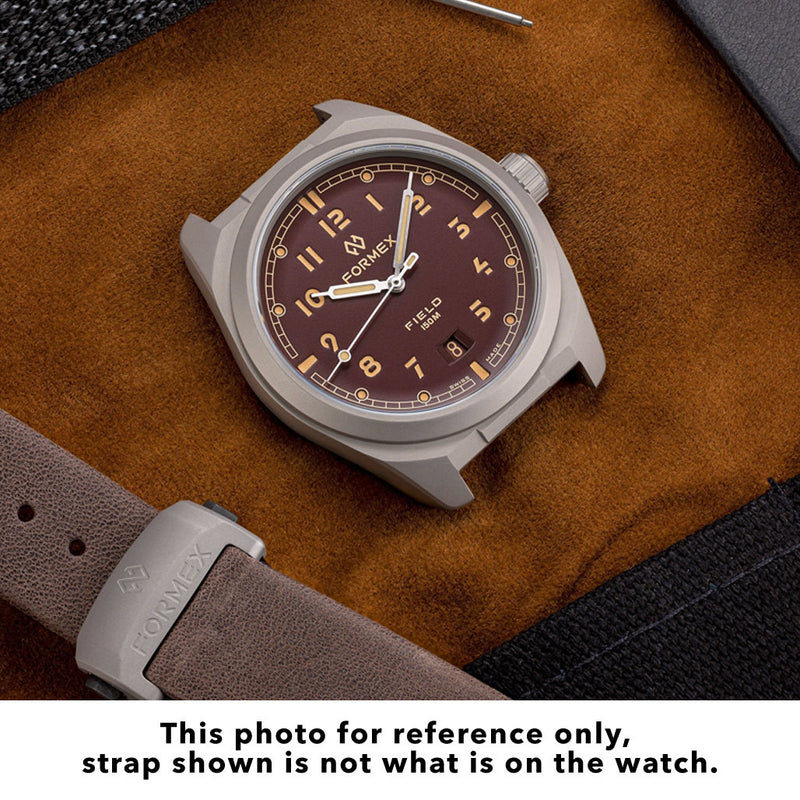 Formex Swiss Automatic Field Watch with Mahogany Red Dial and Velcro Strap #0660.1.6573.121 Lifestyle