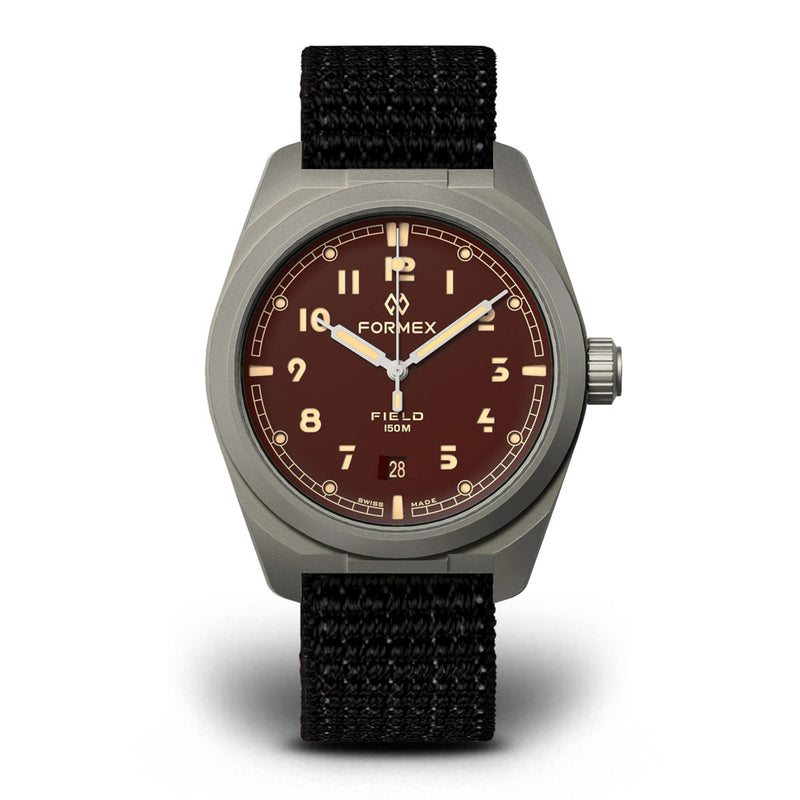 Formex Swiss Automatic Field Watch with Mahogany Red Dial and Velcro Strap #0660.1.6573.121