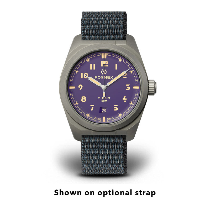 Formex Swiss Automatic Field Watch with Ultra-Violet Dial and Velcro Strap #0660.1.6593.121 Optional