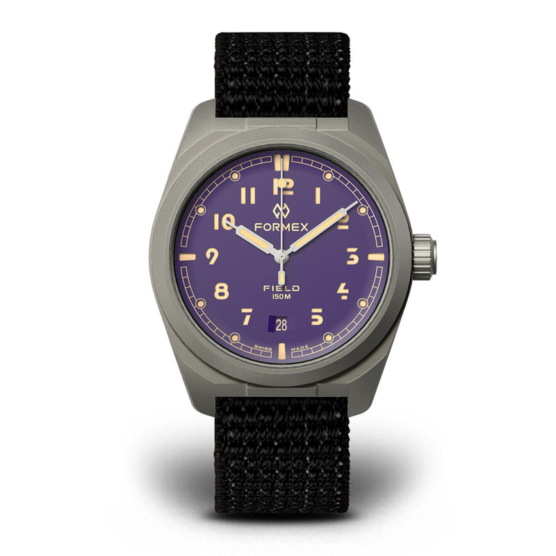 Formex Swiss Automatic Field Watch with Ultra-Violet Dial and Velcro Strap #0660.1.6593.121