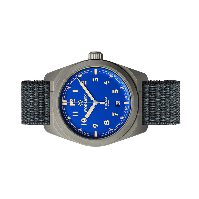 Formex Swiss Automatic Field Watch with Earth Blue Dial and Velcro Strap #0660.1.6539.133 side