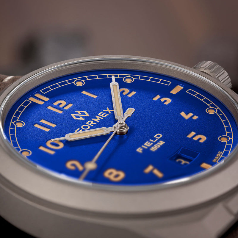 Formex Swiss Automatic Field Watch with Earth Blue Dial and Velcro Strap #0660.1.6539.133 dial