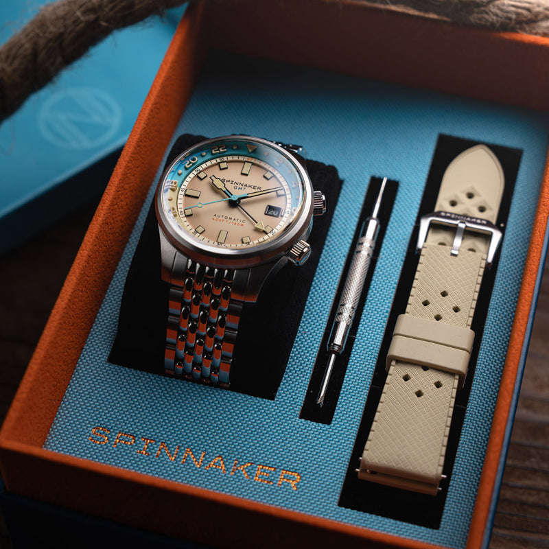 Spinnaker Bradner GMT Automatic watch with Beige Linen Dial #SP-5121-77
