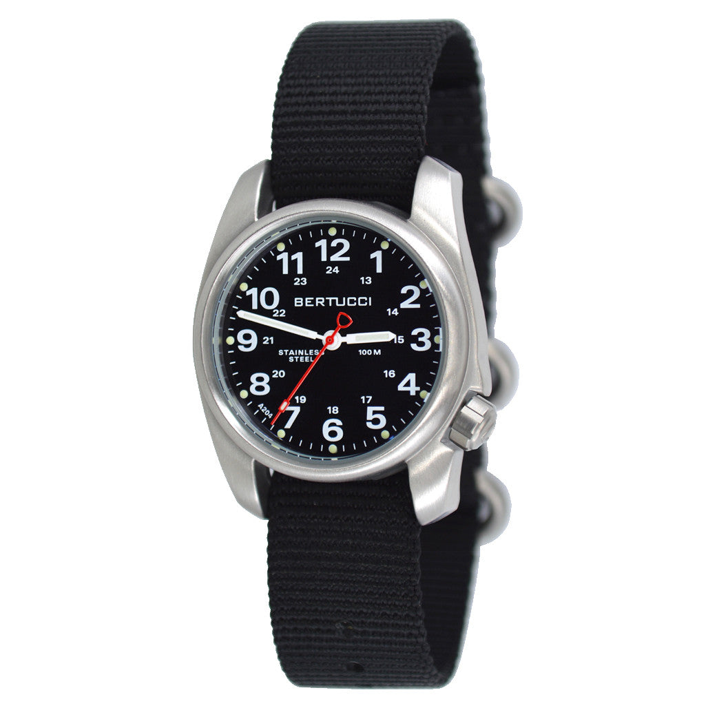 Bertucci A-1S Black Dial Stainless Steel Watch with Black Nylon