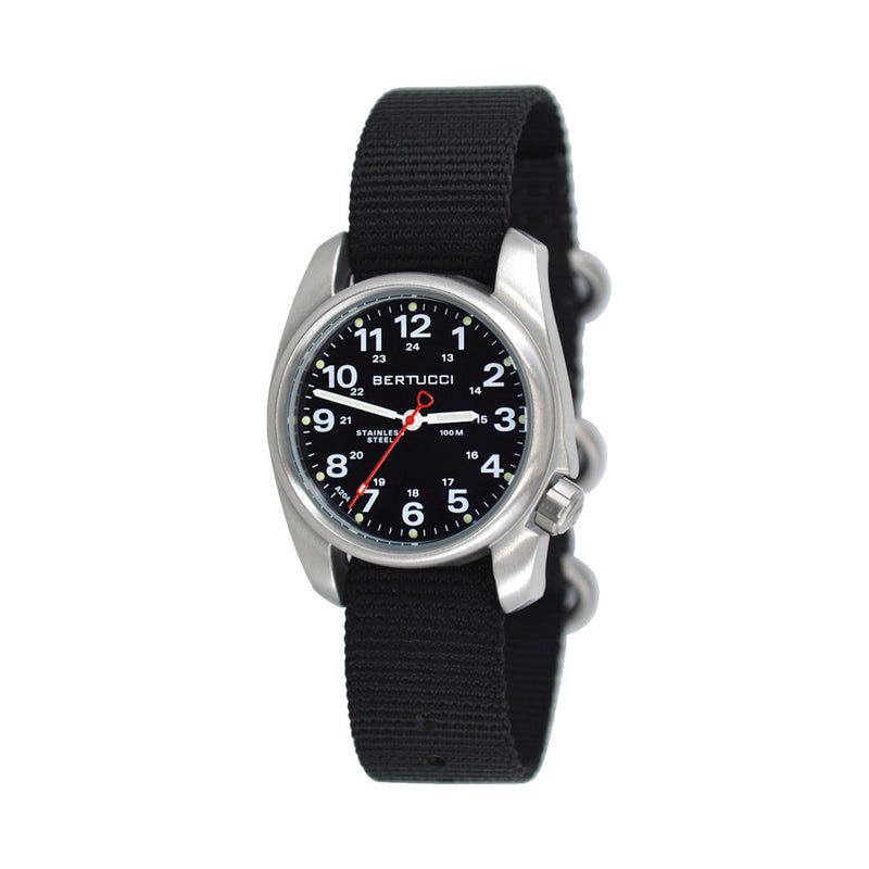 Bertucci A-1S Black Dial Stainless Steel Watch with Black Nylon Strap #10004