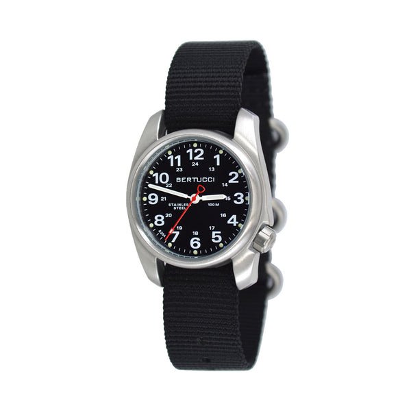 Bertucci A-1S Black Dial Stainless Steel Watch with Black Nylon Strap #10004