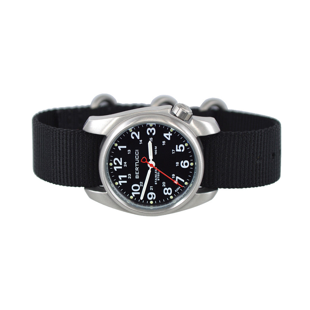 Bertucci A-1S Black Dial Stainless Steel Watch with Black Nylon