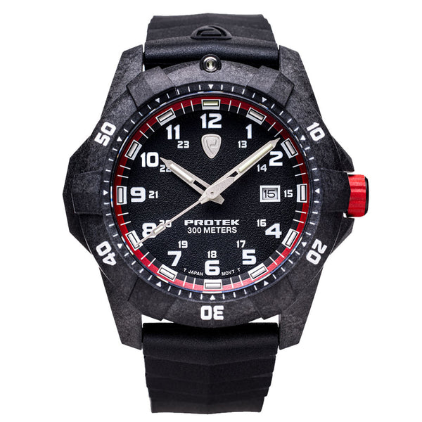 Protek Carbon Composite Tritium Dive Watch 1000 Series with Red Accents #PT1002 zoom