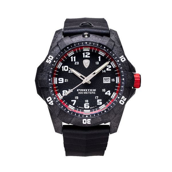 Protek Carbon Composite Tritium Dive Watch 1000 Series with Red Accents #PT1002