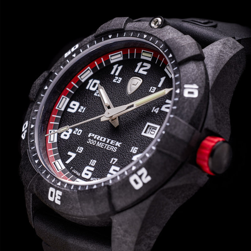 Protek Carbon Composite Tritium Dive Watch 1000 Series with Red Accents #PT1002 lifestyle