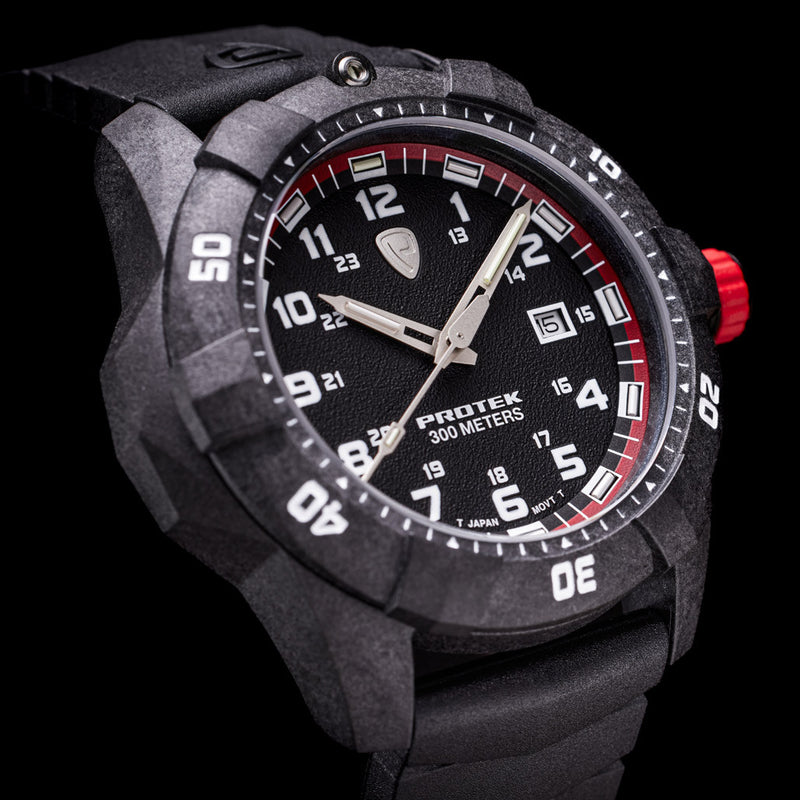Protek Carbon Composite Tritium Dive Watch 1000 Series with Red Accents #PT1002 lifestyle