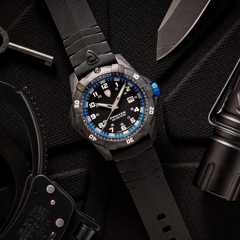 Protek Carbon Composite Tritium Dive Watch 1000 Series with Blue Accents #PT1003 lifestyle