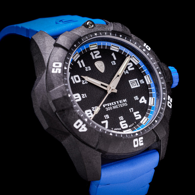 Protek Carbon Composite Tritium Dive Watch 1000 Series with Blue Accents #PT1003B