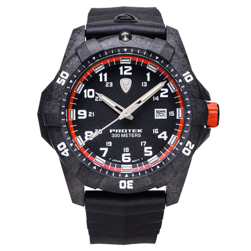 Protek Carbon Composite Tritium Dive Watch 1000 Series with Orange Accents #PT1004 zoom
