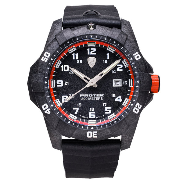 Protek Carbon Composite Tritium Dive Watch 1000 Series with Orange Accents #PT1004 zoom