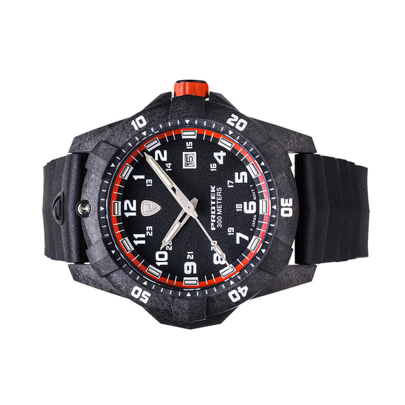 Protek Carbon Composite Tritium Dive Watch 1000 Series with Orange Accents #PT1004 side