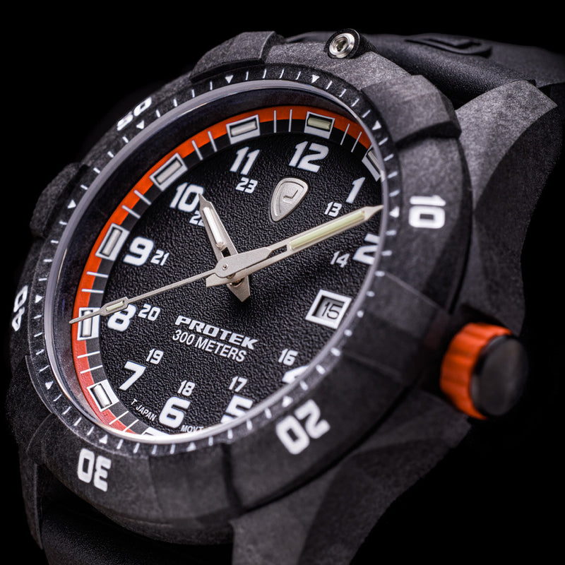 Protek Carbon Composite Tritium Dive Watch 1000 Series with Orange Accents #PT1004 lifestyle