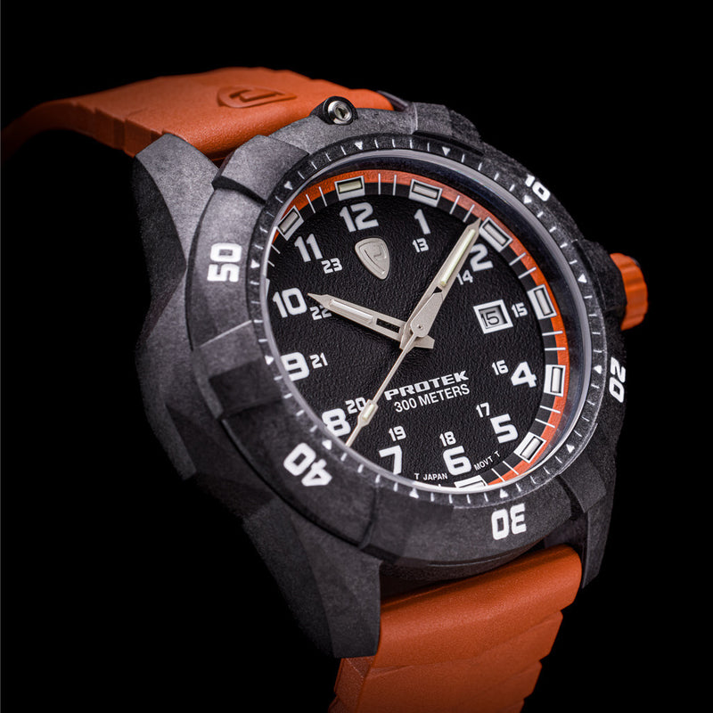Protek Carbon Composite Tritium Dive Watch 1000 Series with Orange Accents #PT1004O