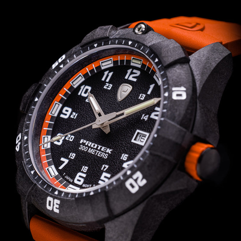 Protek Carbon Composite Tritium Dive Watch 1000 Series with Orange Accents #PT1004O