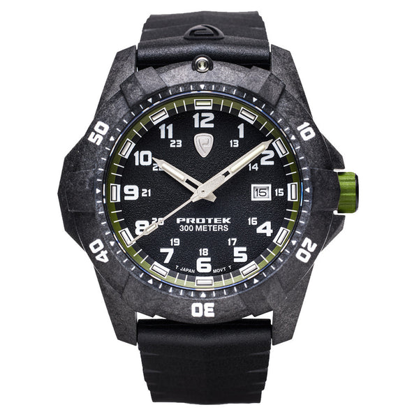 Protek Carbon Composite Tritium Dive Watch 1000 Series with Green Accents #PT1005 zoom