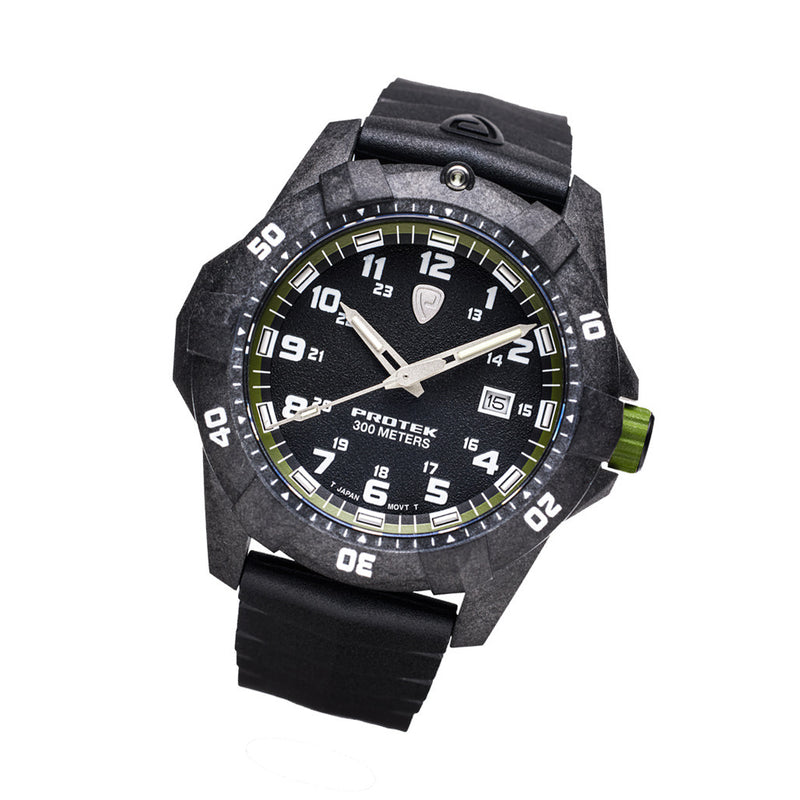 Protek Carbon Composite Tritium Dive Watch 1000 Series with Green Accents #PT1005 tilt