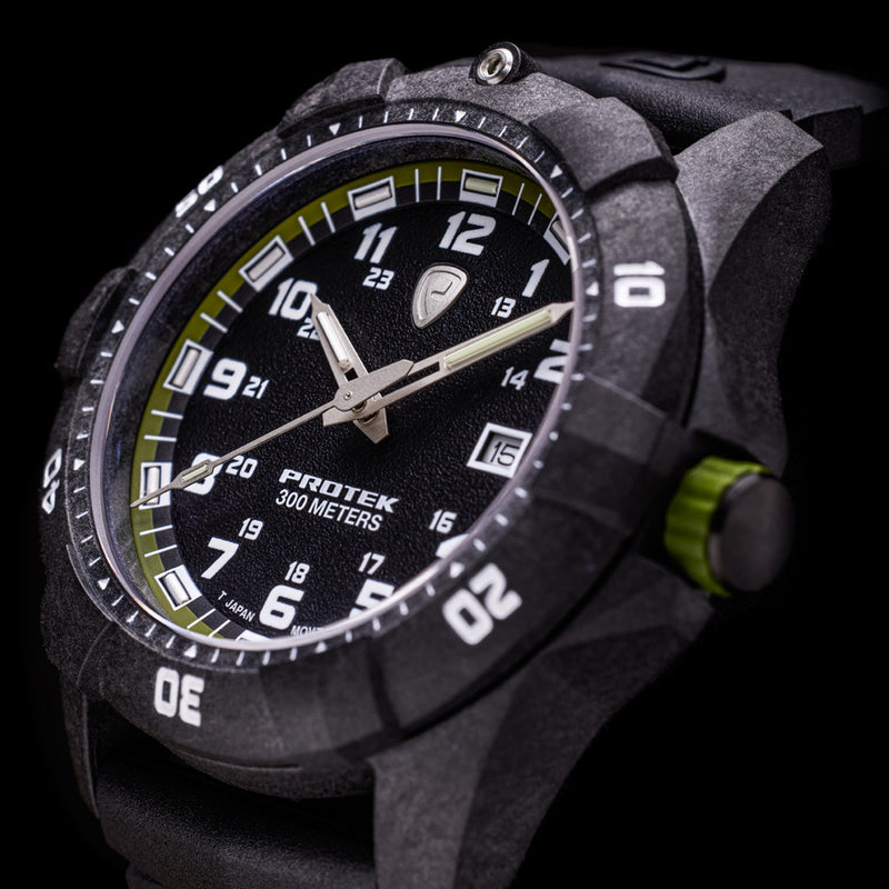 Protek Carbon Composite Tritium Dive Watch 1000 Series with Green Accents #PT1005 lifestyle