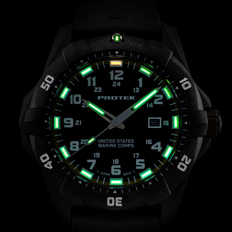 Protek Carbon Composite Official USMC Tritium Dive Watch #PT1011-USMC lume