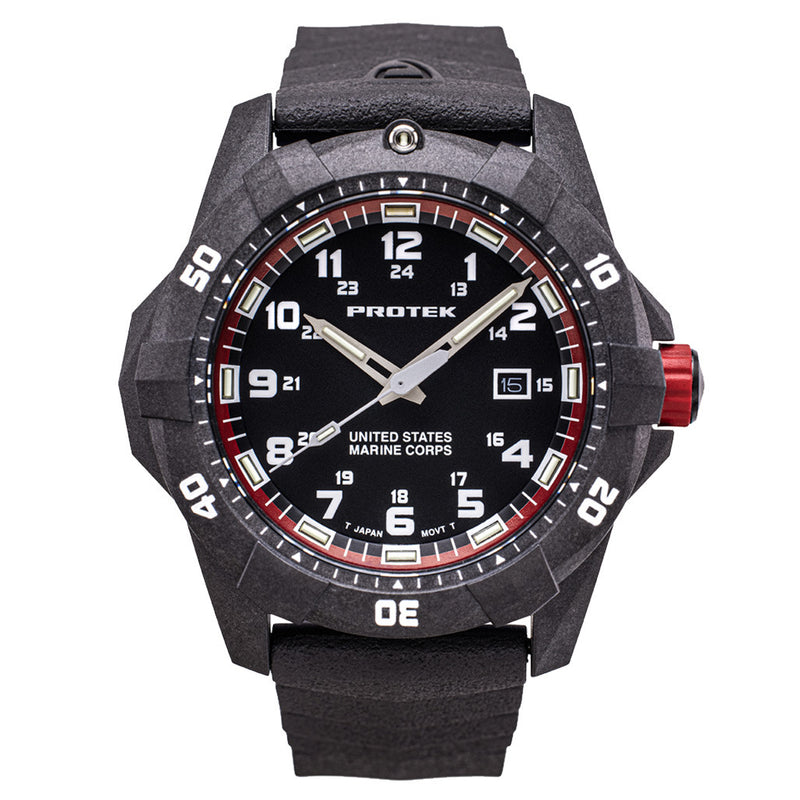Protek Carbon Composite Official USMC Tritium Dive Watch with Red Accents #PT1012-USMC zoom