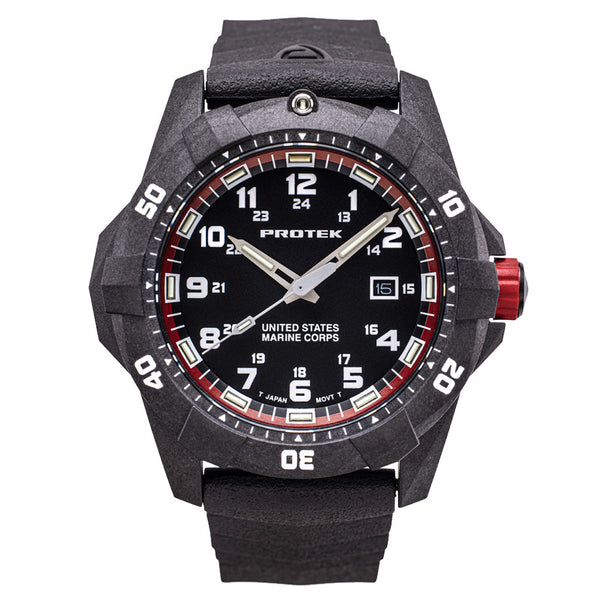 Protek Carbon Composite Official USMC Tritium Dive Watch with Red Accents #PT1012-USMC zoom
