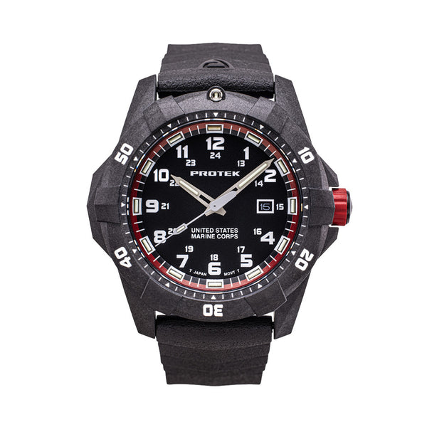 Protek Carbon Composite Official USMC Tritium Dive Watch with Red Accents #PT1012-USMC