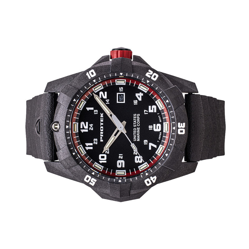 Protek Carbon Composite Official USMC Tritium Dive Watch with Red Accents #PT1012-USMC side