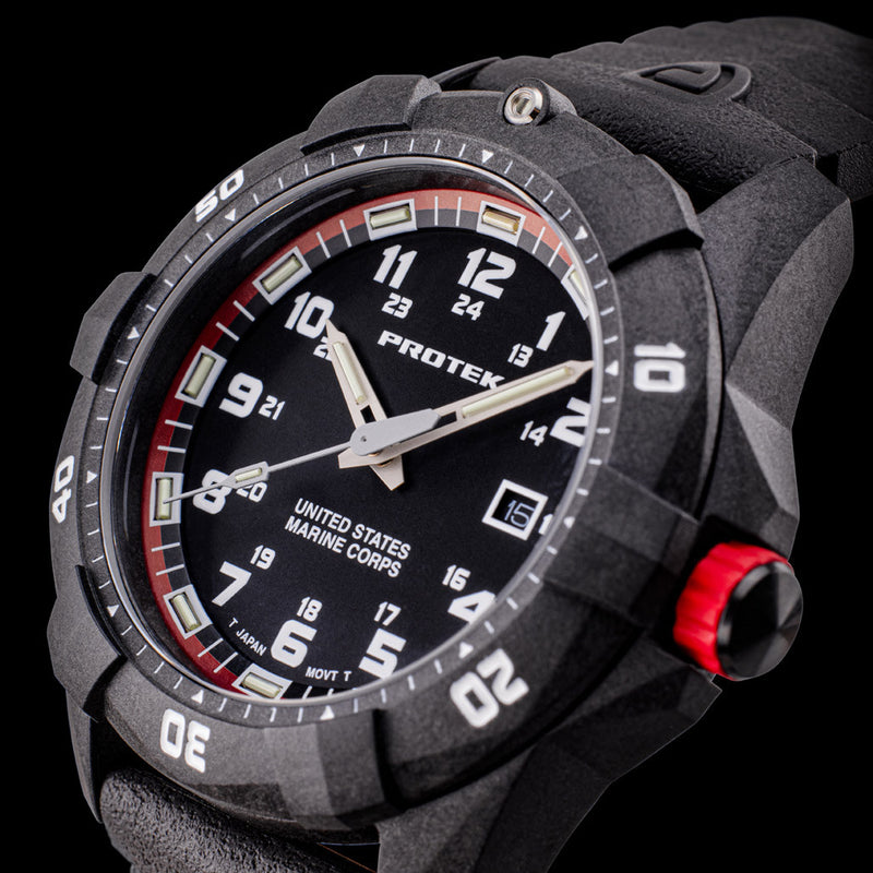 Protek Carbon Composite Official USMC Tritium Dive Watch with Red Accents #PT1012-USMC side