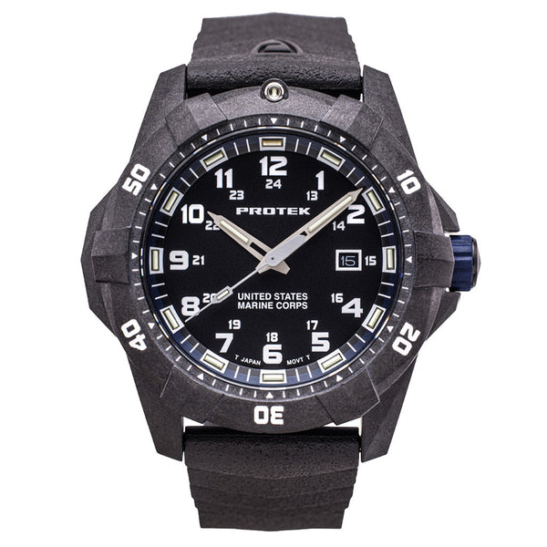Protek Carbon Composite Official USMC Tritium Dive Watch with Blue Accents #PT1013-USMC zoom
