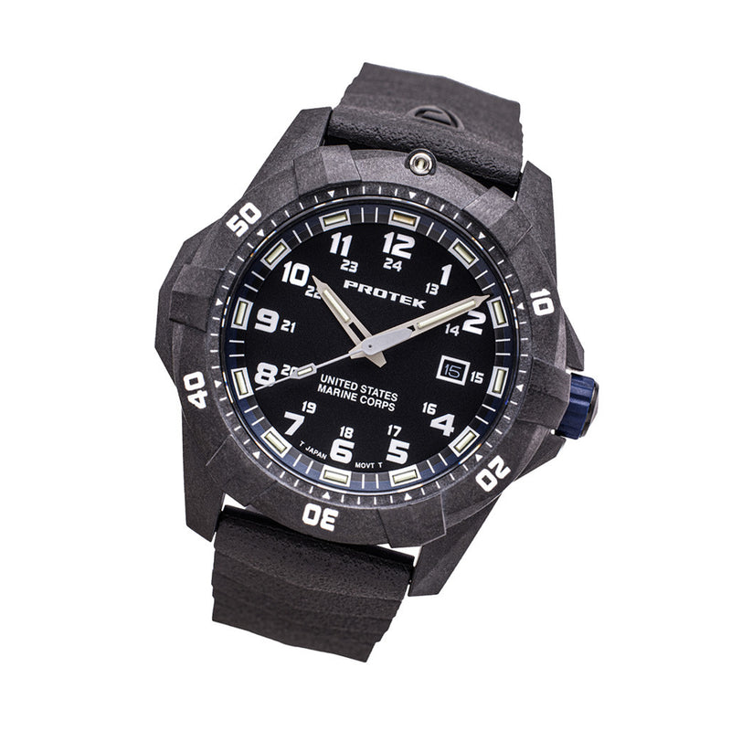 Protek Carbon Composite Official USMC Tritium Dive Watch with Blue Accents #PT1013-USMC tilt