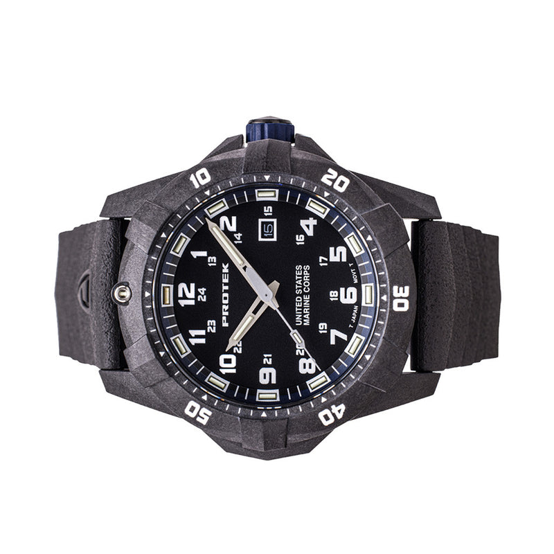 Protek Carbon Composite Official USMC Tritium Dive Watch with Blue Accents #PT1013-USMC side
