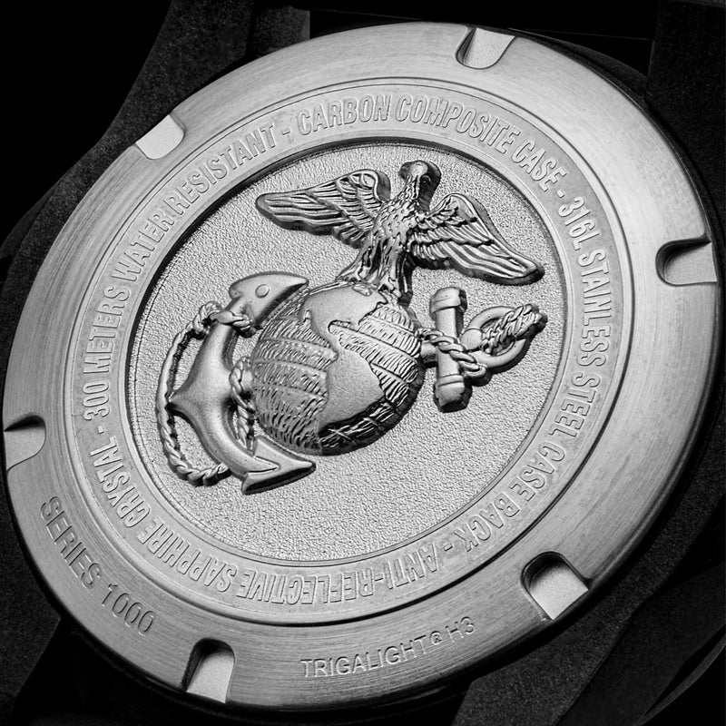 Protek Carbon Composite Official USMC Tritium Dive Watch with Blue Accents #PT1013-USMC back