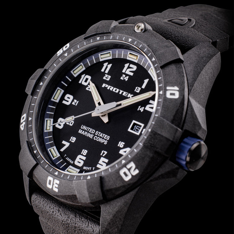 Protek Carbon Composite Official USMC Tritium Dive Watch with Blue Accents #PT1013-USMC