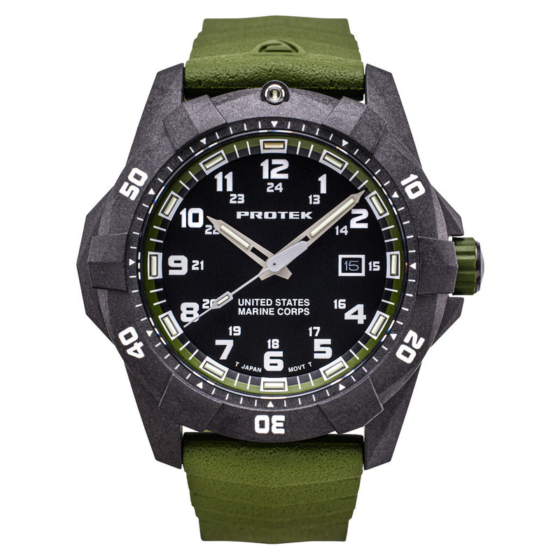 Protek Carbon Composite Official USMC Tritium Dive Watch with Green Accents #PT1015G-USMC
