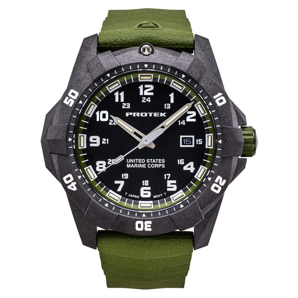 Protek Carbon Composite Official USMC Tritium Dive Watch with Green Accents #PT1015G-USMC