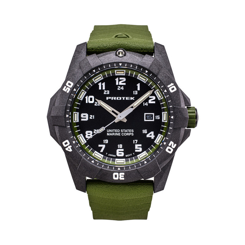 Protek Carbon Composite Official USMC Tritium Dive Watch with Green Accents #PT1015G-USMC