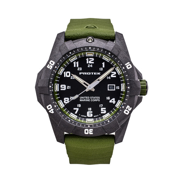 Protek Carbon Composite Official USMC Tritium Dive Watch with Green Accents #PT1015G-USMC
