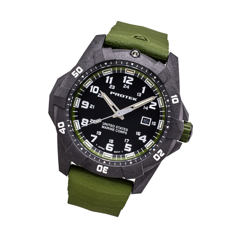 Protek Carbon Composite Official USMC Tritium Dive Watch with Green Accents #PT1015G-USMC