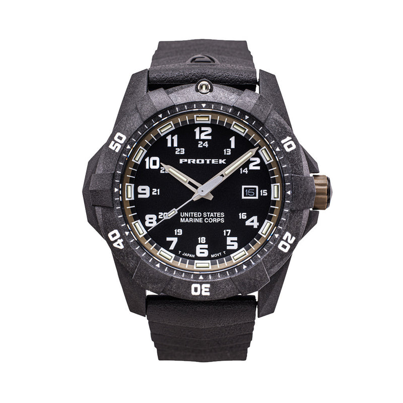 Protek Carbon Composite Official USMC Tritium Dive Watch with Sand Accents #PT1016-USMC