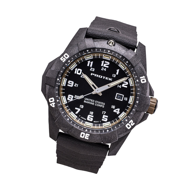 Protek Carbon Composite Official USMC Tritium Dive Watch with Sand Accents #PT1016-USMC tilt