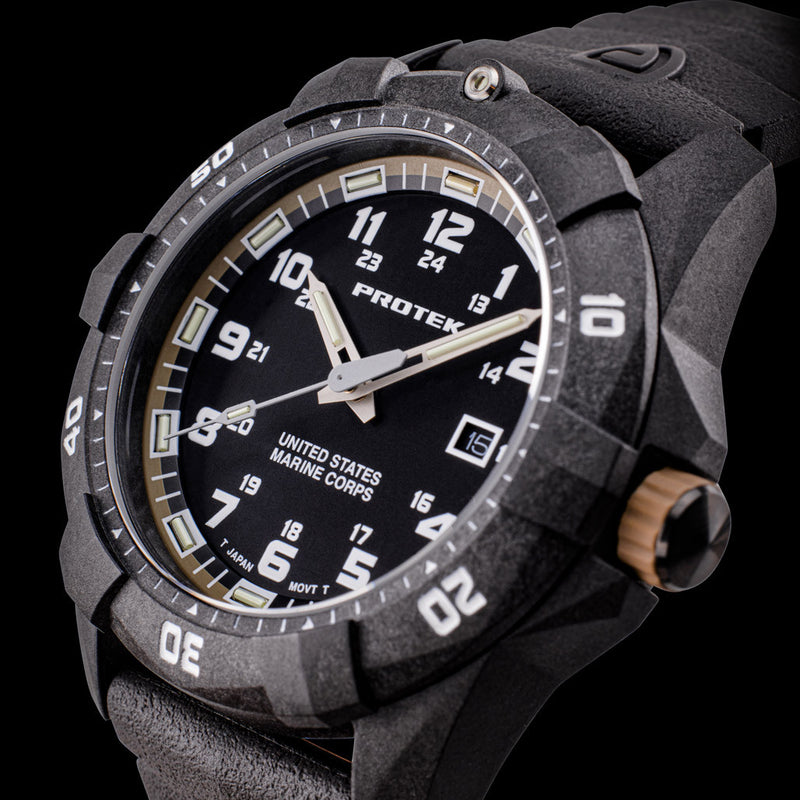 Protek Carbon Composite Official USMC Tritium Dive Watch with Sand Accents #PT1016-USMC