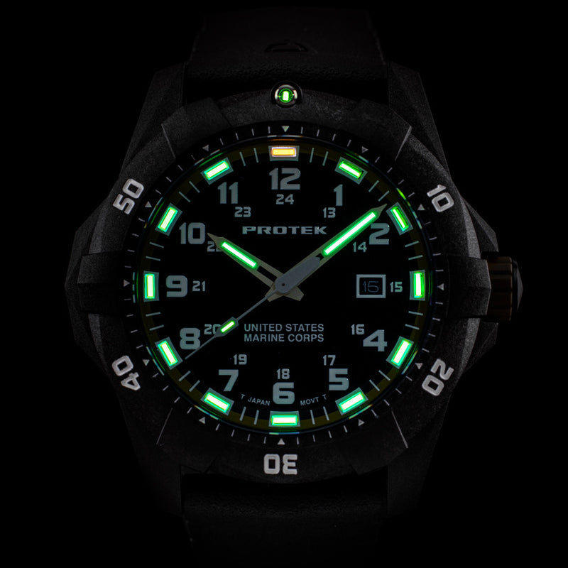 Protek Carbon Composite Official USMC Tritium Dive Watch with Sand Accents #PT1016D-USMC