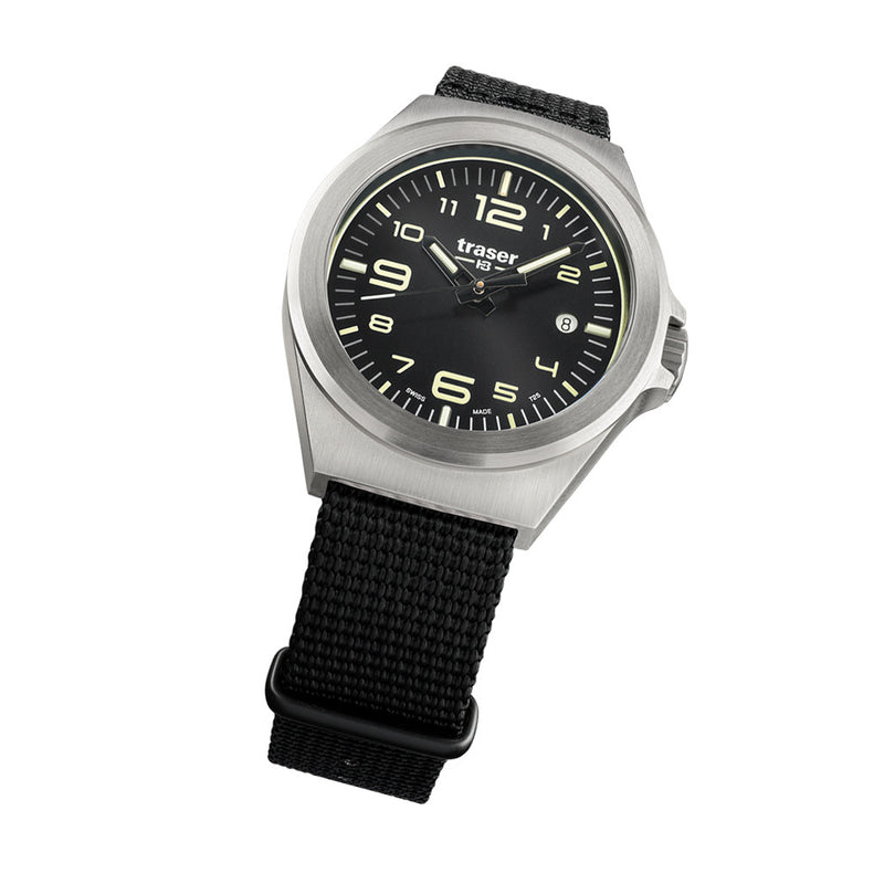 Traser P59 Essential S Black Dial Watch w/Trigalight® + Super-LumiNova #108637 tilt